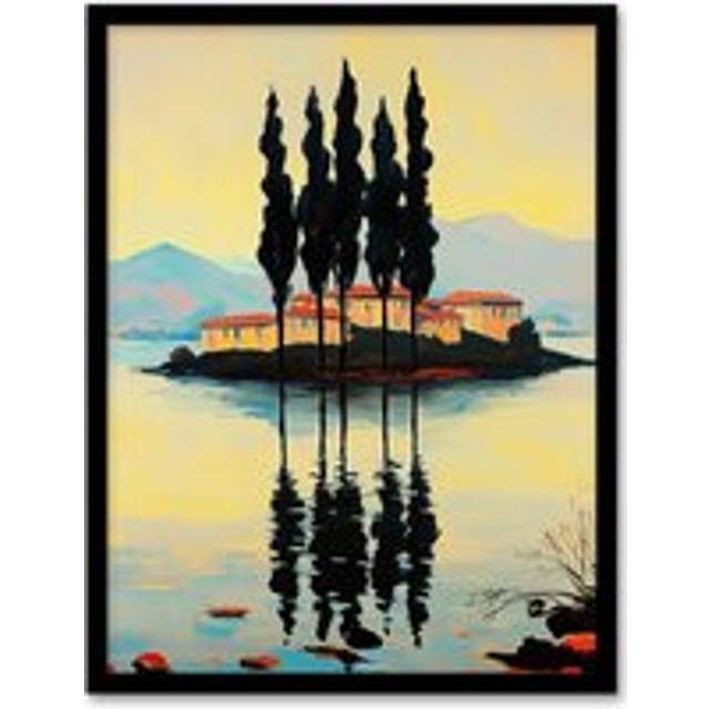 Visovac Island Croatia Serene Coastal Landscape Framed Art Print - Yellow - W12 inch x H16 inch