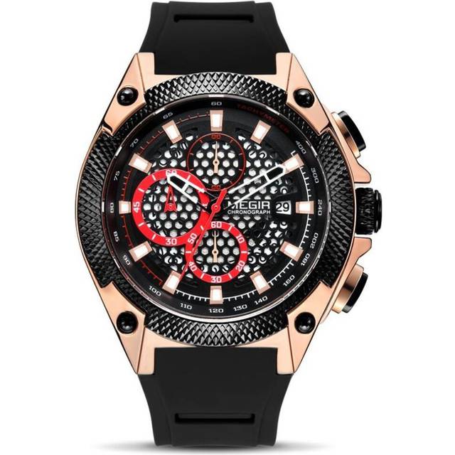 (rose) Megir Men Sport Watch Relogio Masculino Blue Silicone Strap Mens Watches Top Brand Luxury Luminous Waterproof Quartz Watch Man