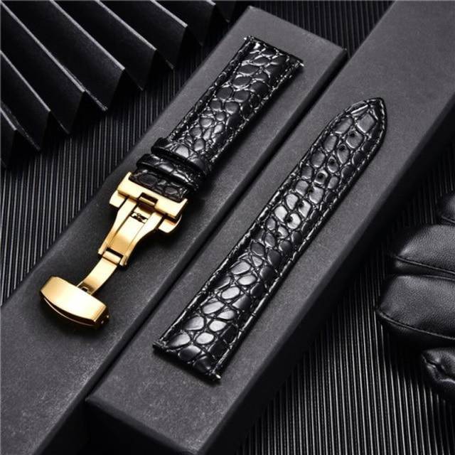(as the picture, 20mm) Crocodile Pattern Luxury Design Leather Watchbands With Automatic Buckle Men Watch Band 18mm 20mm 22mm 24mm Watch Straps