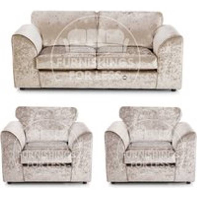 Crystal Crushed Velvet 5 Seater 3 Piece Sofa Suite - 3, 2 and Armchair Seater Full Back - Beige - One Size