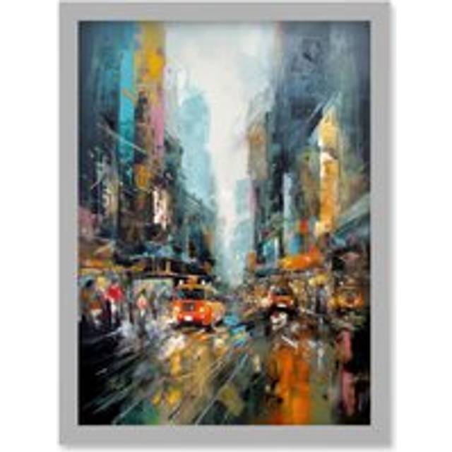 New York City Rainy Day Abstract Action Cityscape Artwork Framed Wall Art Print A4 - Grey - One Size