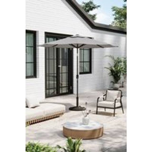 Solar 24 LED Lights Garden Parasol with Crank with Decorative Base - Light Grey - One Size