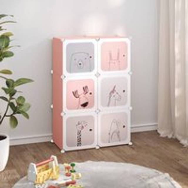 Cube Storage Cabinet for Kids with 6 Cubes Pink PP - One Size