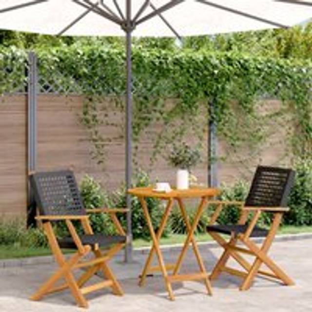 3 Piece Bistro Set Black Poly Rattan and Solid Wood - One Size