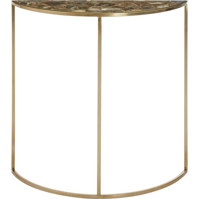 Modern Half Moon Console Table With White Agate Top, Luxe Design Table For Hallway, Distinctive Table - Black - One Size