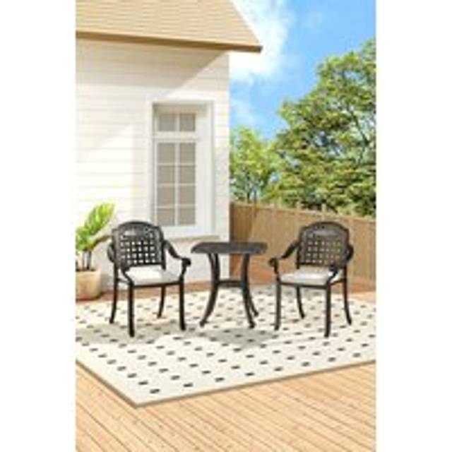 2-Seater Cast Aluminum Outdoor Square Dining Table Set - Black - One Size