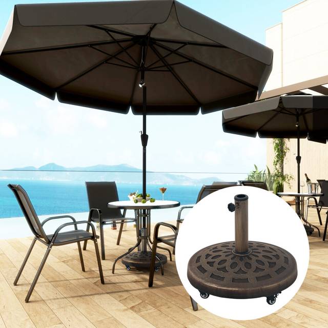 Outsunny 21kg Resin Garden Parasol Base Umbrella Stand with Wheels, Brown