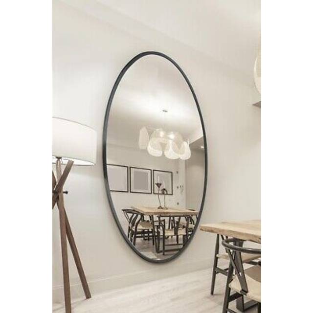 Black Metal Framed Oval Wall Mirror 79" X 44" (200 x 112CM) - 1 Pack