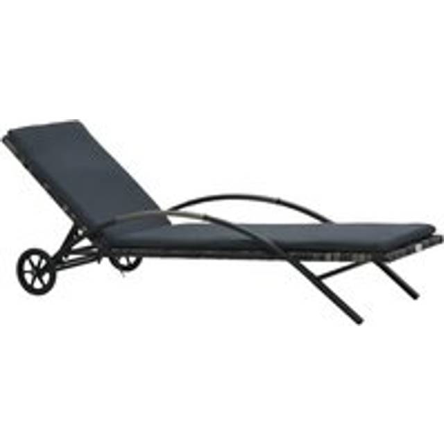 Sun Lounger with Cushion & Wheels Poly Rattan Anthracite - Black - One Size