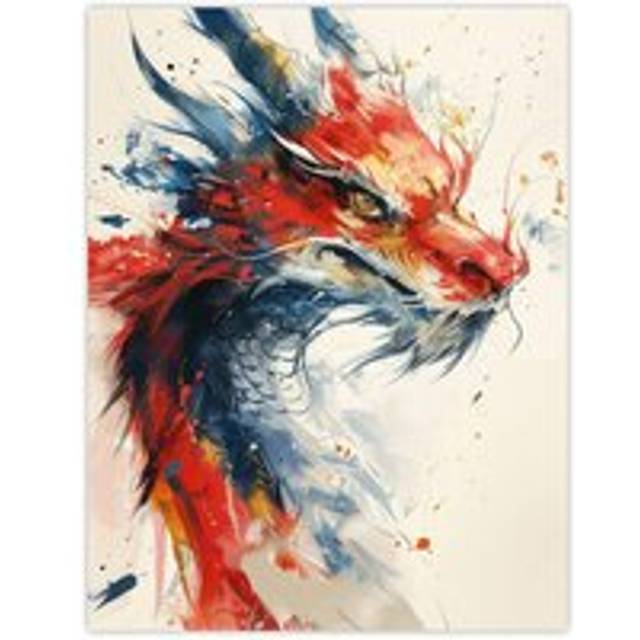 Wall Art Print Chinese Dragon Red Blue Fantasy Concept Art Poster - W12 inch x H16 inch
