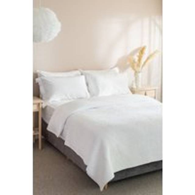 Quilted Cotton Bedspread - Mid Grey - White - Double