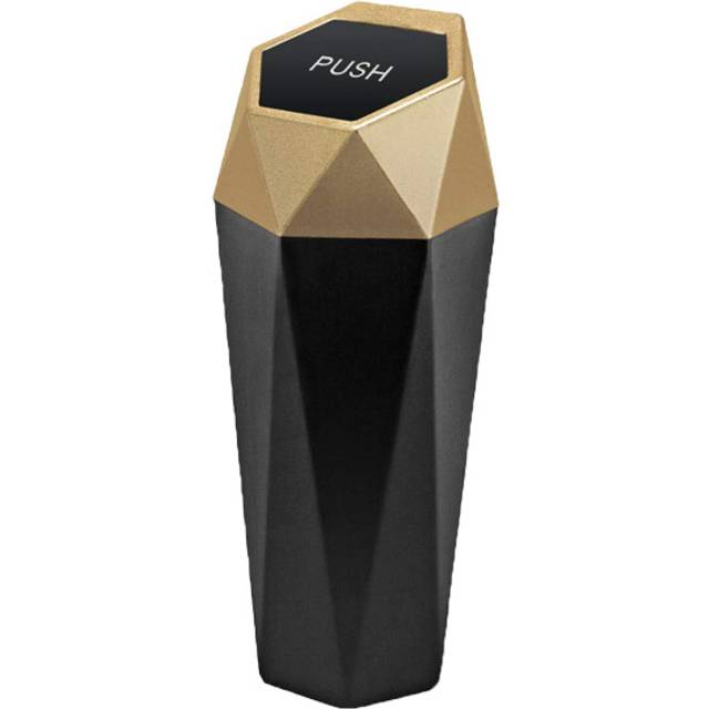(Gold) Car Trash Can with Lid Car Dustbin Leakproof Vehicle Trash Bin Mini Garbage