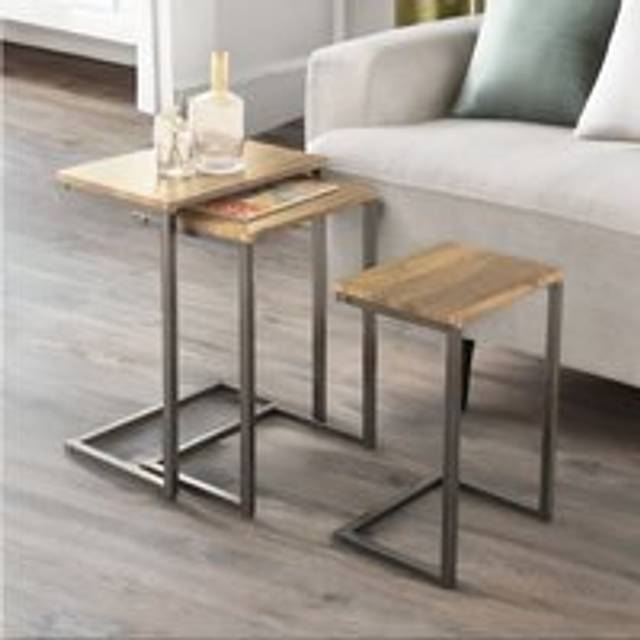 Rafaelo Mobilia Set Of 3 Rectangular C-Shaped Nesting Tables Brown Brown One Size