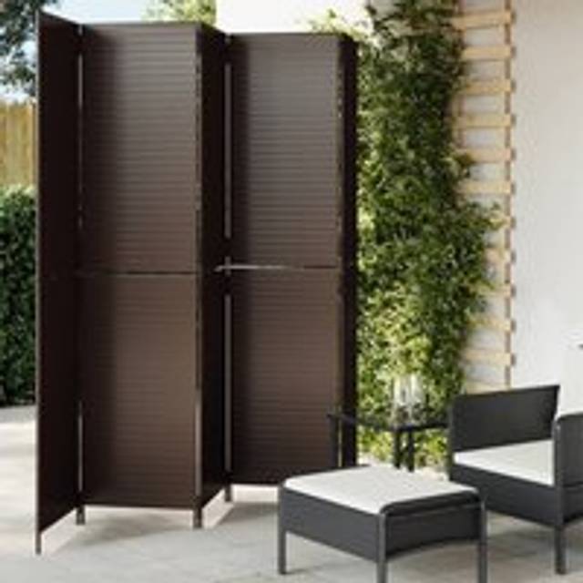 Room Divider 5 Panels Brown Poly Rattan - One Size