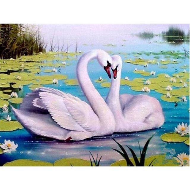 (Yellow, 30X40CM) DIY 5D Diamond Painting Swan Animal Mosaic Full Round Diamond Embroidery Landscape Lake Rhinestone