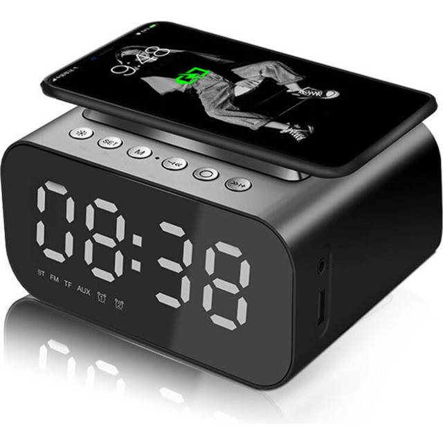 Bakeey BT15 5W Digital Portable Wireless Charger bluetooth Stereo Heavy Bass Speaker Alarm Clock Fast Charging For iPhone 12 Pro Max Mini Huawei P40