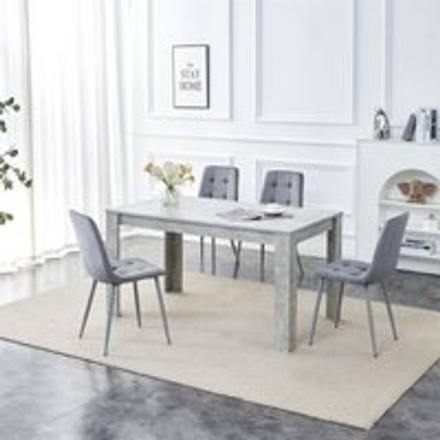 Kosy Koala Dining Table with 4 Grey Velvet Chairs Stone Grey Effect Wood Table Set for Dining Room, Multi