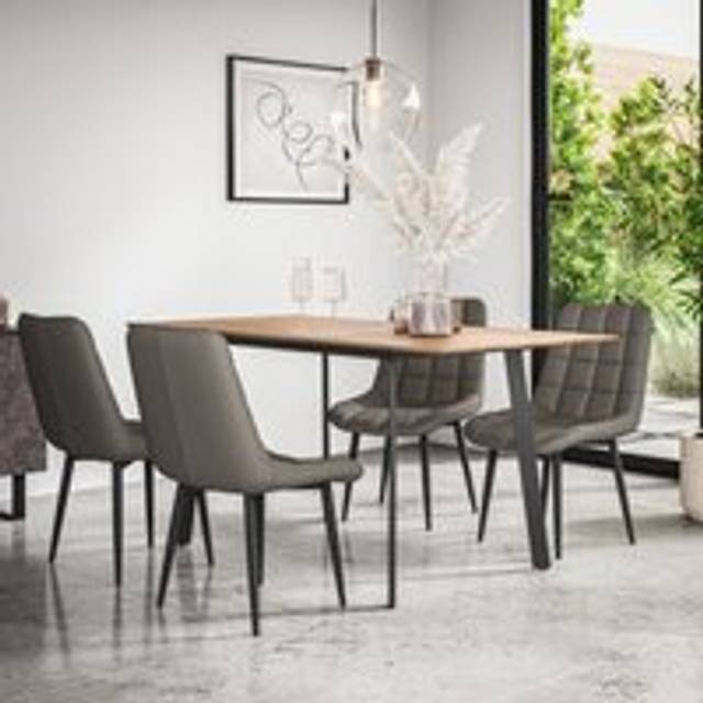 (Grey) Haydon Extending Oak Effect Dining Table Set w 4-6 Nova Faux Leather Chairs