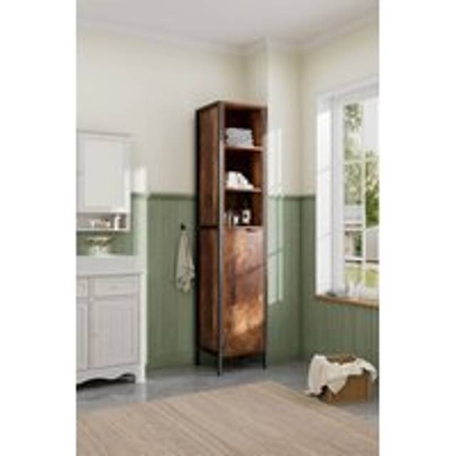 Single-door 5-tier Tall Storage Cabinet - Brown - One Size