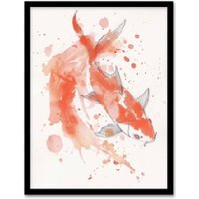 Japanese Koi Carp Fish Watercolour Drawing Framed Wall Art - Orange - W12 inch x H16 inch