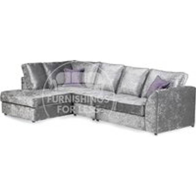 Crystal Crushed Velvet Large 5 Seater L Shaped Corner Sofa Left Hand Facing Full Back - Silver - One Size