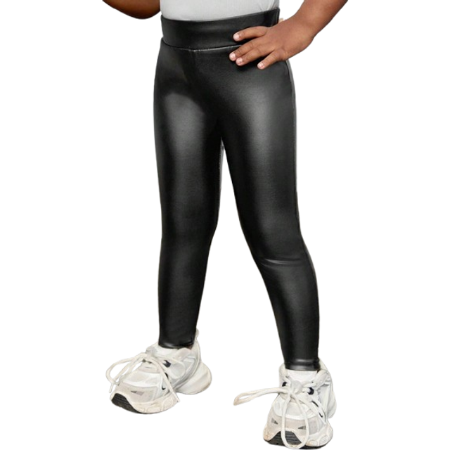 SHEIN SLAYR KIDS PU Elastic Leggings, Suitable For Casual Daily Wear, For Young Girls, Autumn Winter Girls Leather Leggingsleather Pants For Girlsgirls Leat