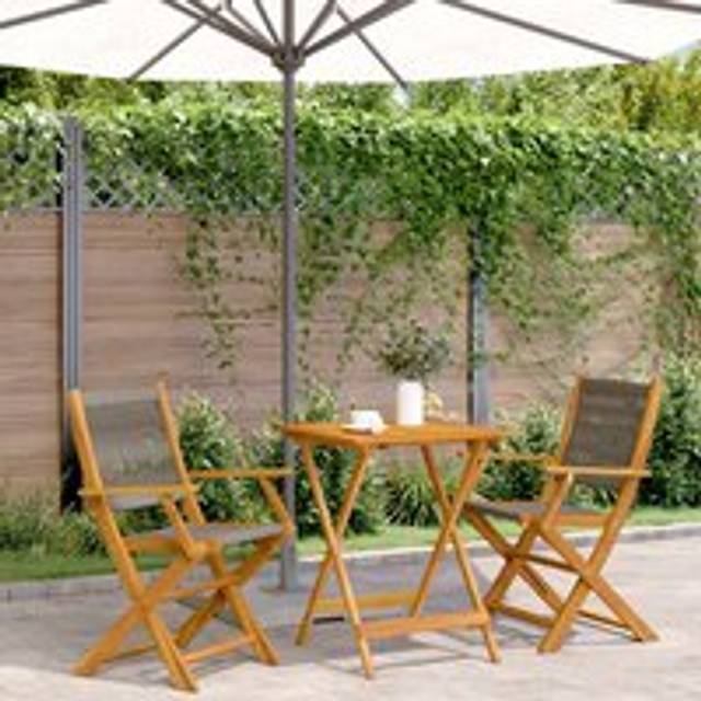 3 Piece Bistro Set Grey Polypropylene and Solid Wood - One Size