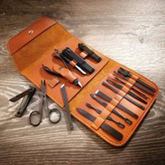 17pc Manicure or Pedicure Tool Set with Brown Faux Leather Wallet - One Size
