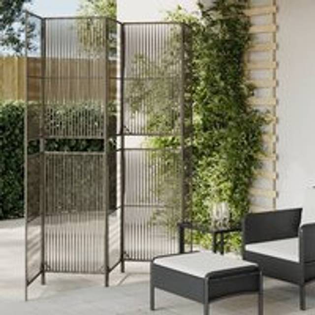 Room Divider 5 Panels Grey Poly Rattan - One Size