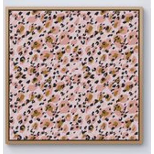 Hand Drawn Pink Leopard Print Framed Canvas - Light Brown - w10_inch_x_h10_inch