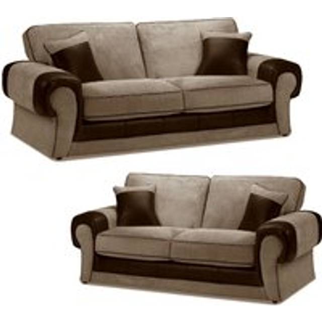 Portland Fabric Sofa Suite Chesterfield Rolled Arms 3 Seater and 2 Seater Sofa - Brown - One Size