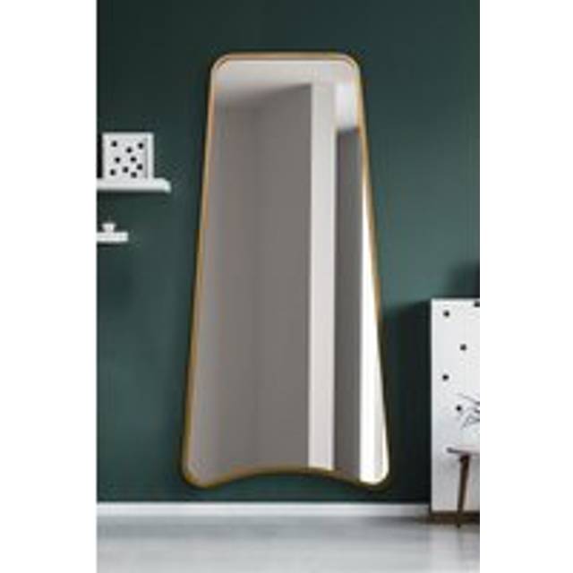 Mirroroutlet gold metal trapezoid framed wall mirror 79" x 38" (200 x 95cm)