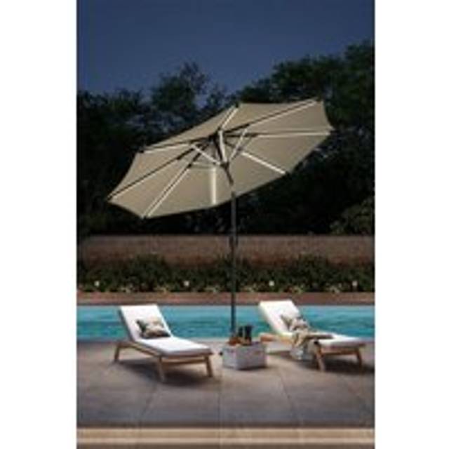 Large Beige Outdoor Solar Powered LED Patio Umbrella for Garden - One Size