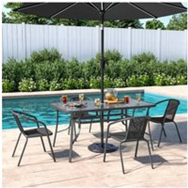 4 Person Patio Garden Dining Set With Umbrella - Black - One Size