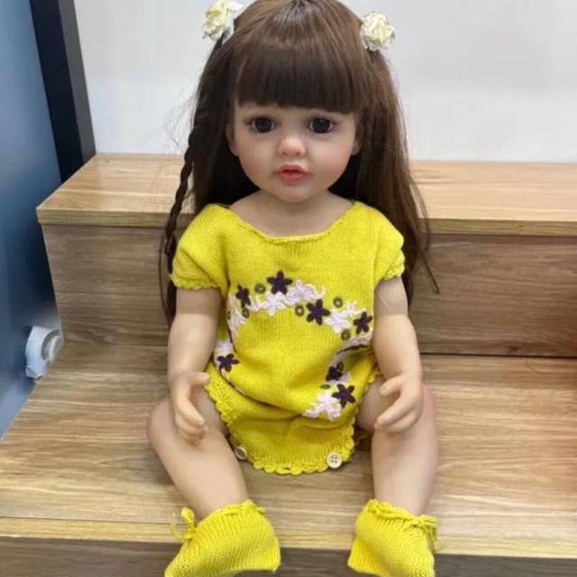 (yellow, 55cm) Npk 55cm Baby Doll Girl Reborn Princess Soft Full Body Silicone Bath Doll