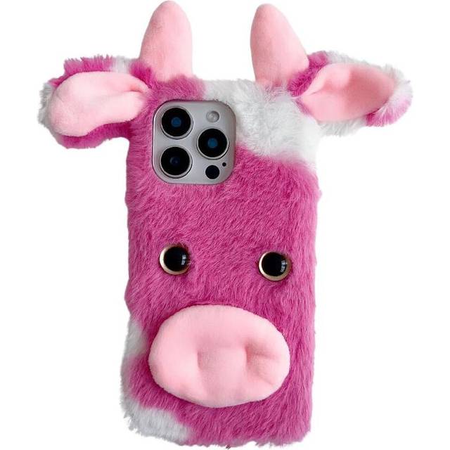 (Pink) Case for Samsung Galaxy S25 Plus Autumn and Winter Lovely Fuzzy Fluffy Cartoon Cow Cow Phone Case