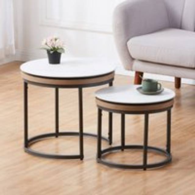 Artemis Home Stonova Round Stone Nesting Side Tables - Set Of 2 - Light Grey, White