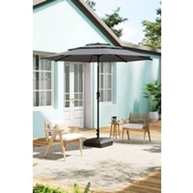 Outdoor Garden Muti-Tier Umbrella with Crank and Fillable Stand - Light Grey - One Size
