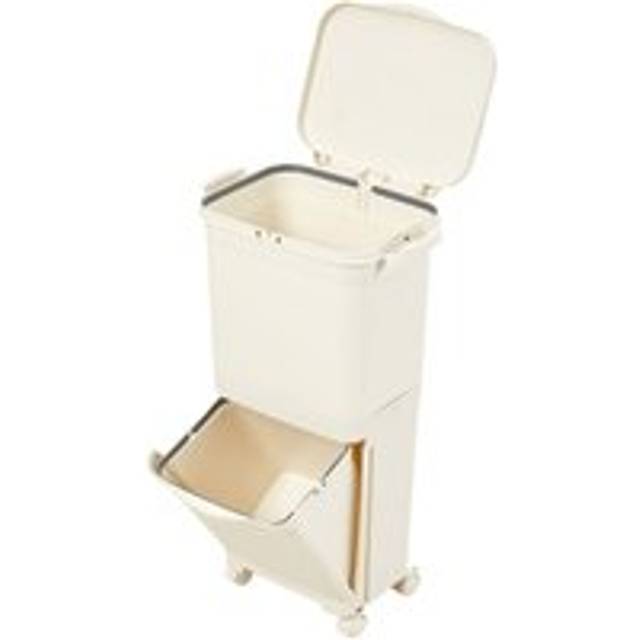 38L Rubbish Bin Dustbin Pedal Trash Can with Wheels - Cream - One Size