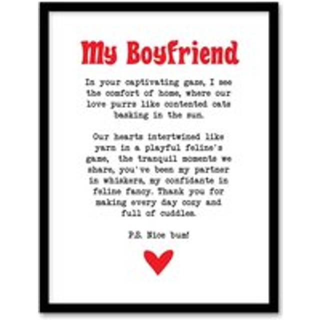 Love Poem Cat Lover Boyfriend Romantic Poetry Fun Framed Art Print - White - W12 inch x H16 inch