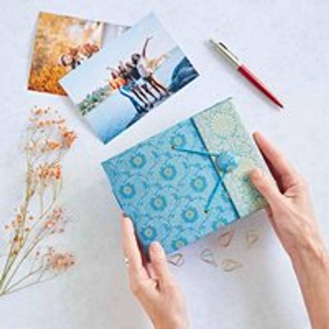 Small Sari Fabric Photo Album - Blue
