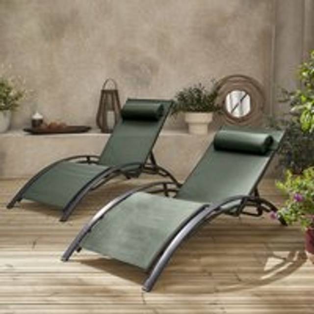 Pair of aluminium and textilene sun loungers, 4 reclining positions, Louisa, Grey, 167x64x82 cm