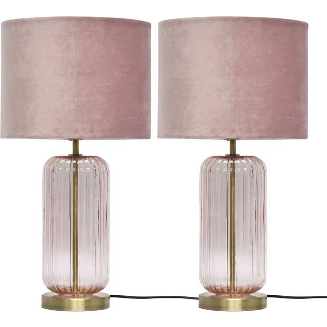 Set of 2 Walpole - Blush Glass and Antique Brass 49cm Table Lamps with Pink Velvet Shade