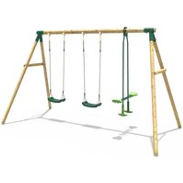 Rebo - Wooden Garden Swing Set with 2 Standard Swings and Glider - Neptune Green