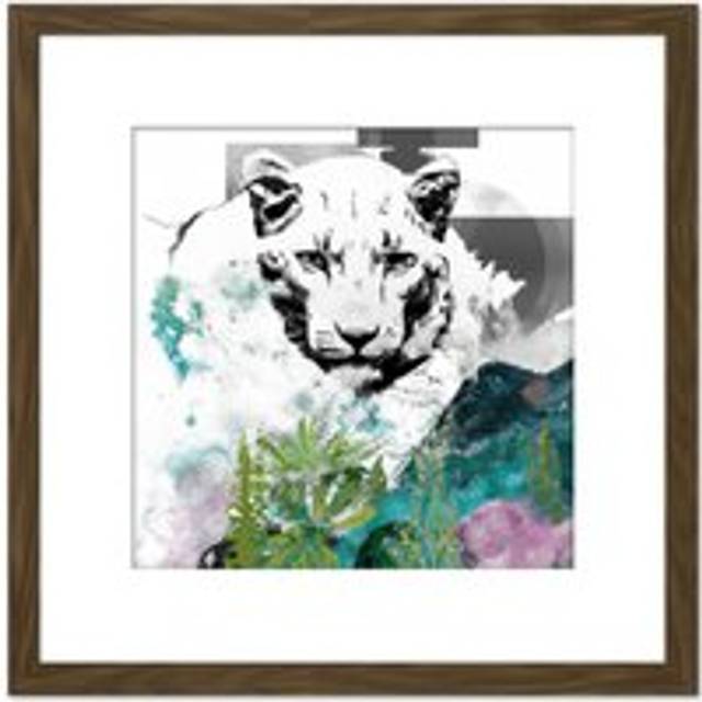Abstract Jungle Lioness Animal Charcoal Illustration Sketch Acrylic Painting Square Wooden Framed Wall Art Print Picture 8X8 Inch - Brown - One Size
