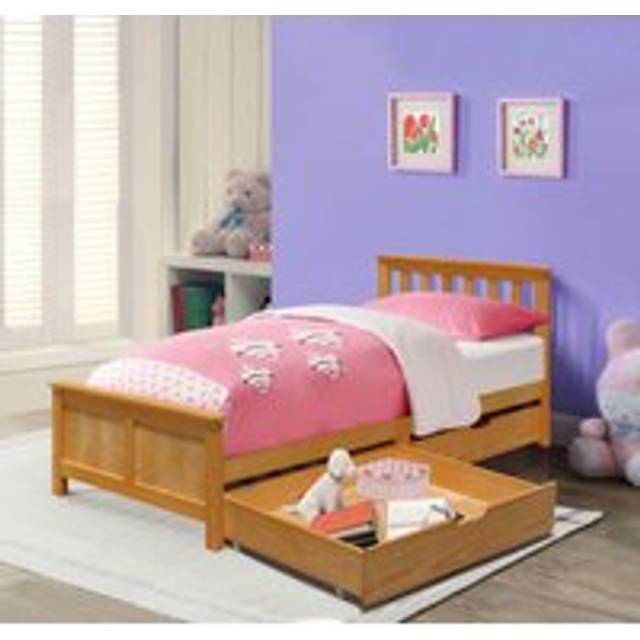 3ft Wooden Bedframe With 2 Pull Out Drawers - Light Brown - Single