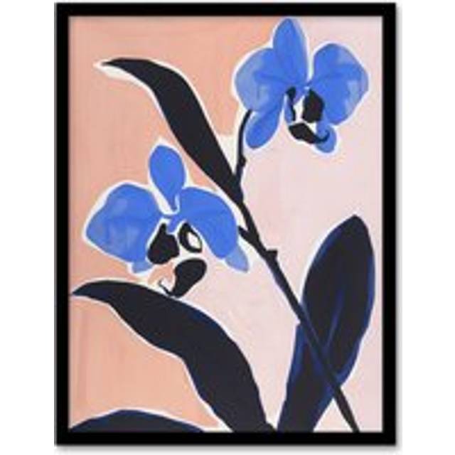 Abstract Blue Orchid Flower Floral Oil Painting Framed Wall Art - W12 inch x H16 inch