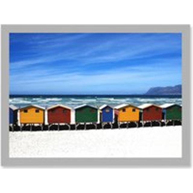Photo Bright Painted Beach Huts Ocean England UK Artwork Framed Wall Art Print A4 - Grey - One Size