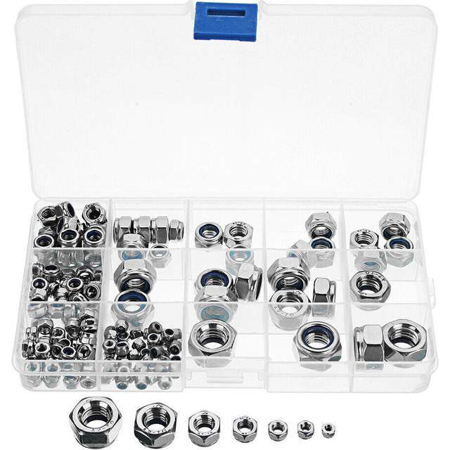 170Pcs Stainless Steel Nylon Insert Lock Nut M3/4/5/6/8/10/12 Locknut Assortment Kit