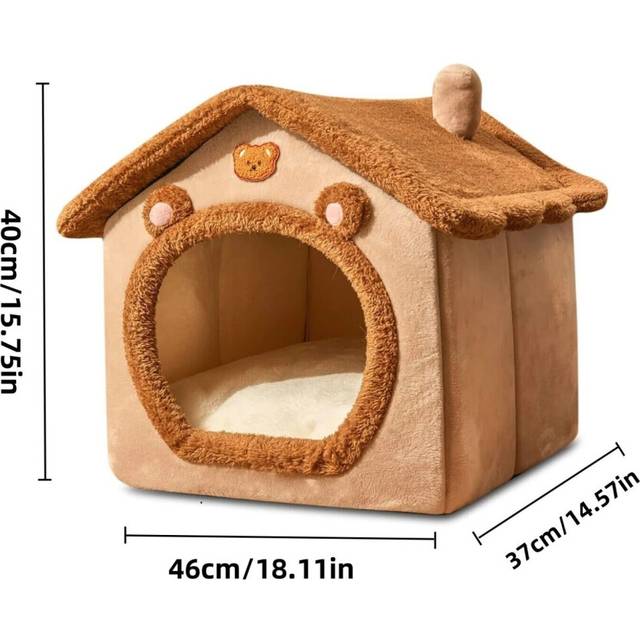 (style #1, Medium) Teddy Bear Dog House / Cat Cave Bed - Cozy Indoor Pet Shelter - Soft, Easy Clean